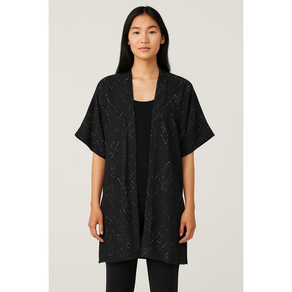 EILEEN FISHER Silk Blend Black and White Kimono Jacket in Size S/M